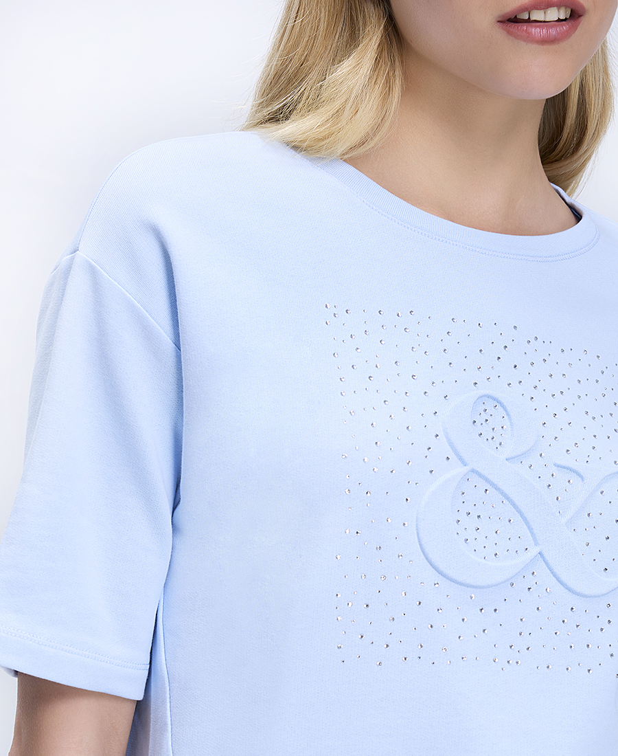 Monari Monari Γυναικείο Sweatshirt Βαμβακερό Με Ανάγλυφο Έμβλημα Και Πλαϊνά Ανοίγματα - 4