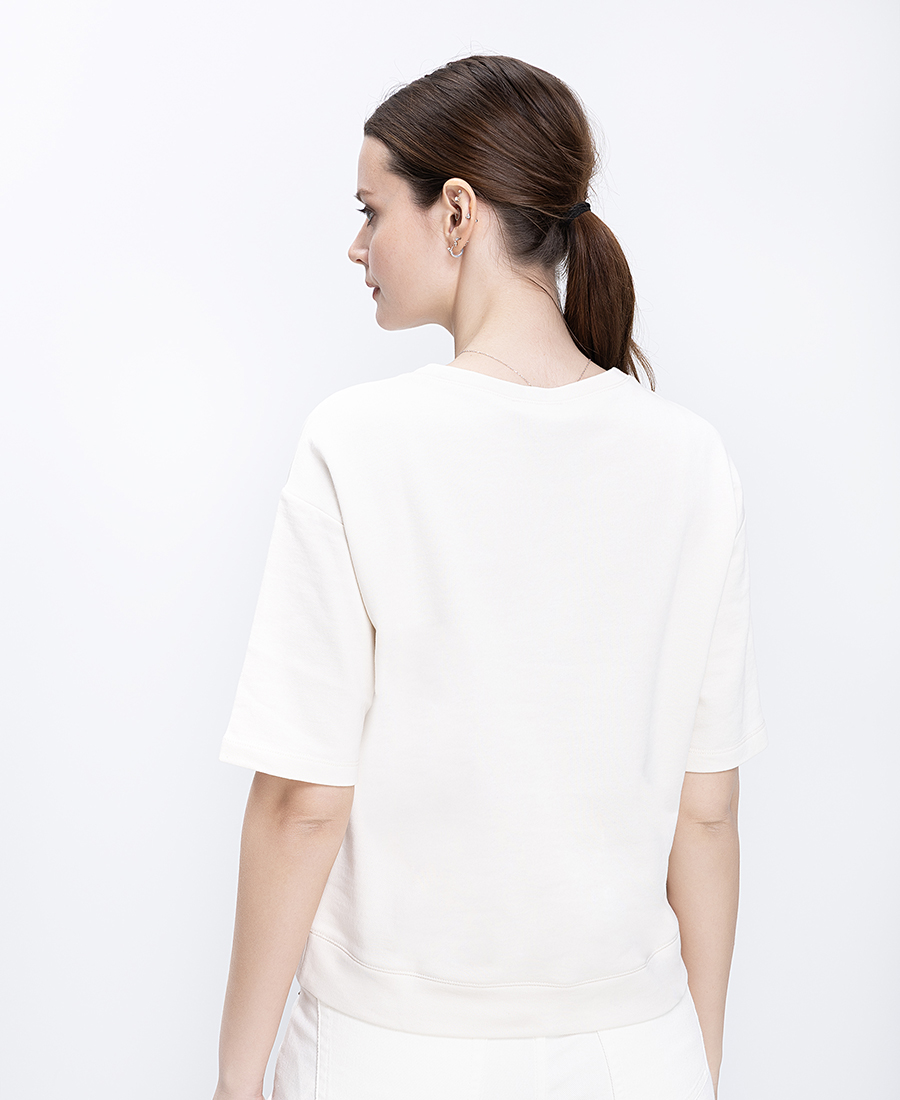 Monari Monari Γυναικείο Sweatshirt Βαμβακερό Με Ανάγλυφο Έμβλημα Και Πλαϊνά Ανοίγματα - 3