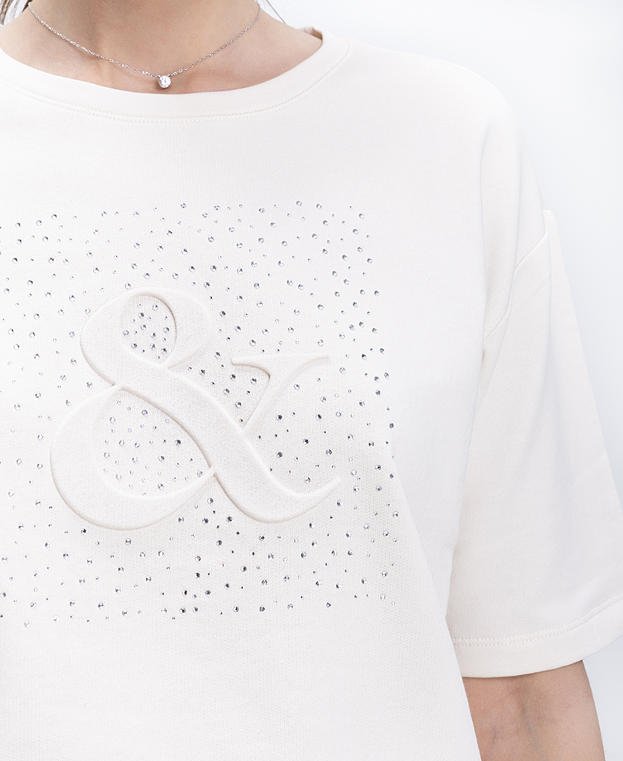 Monari Monari Γυναικείο Sweatshirt Βαμβακερό Με Ανάγλυφο Έμβλημα Και Πλαϊνά Ανοίγματα - 4