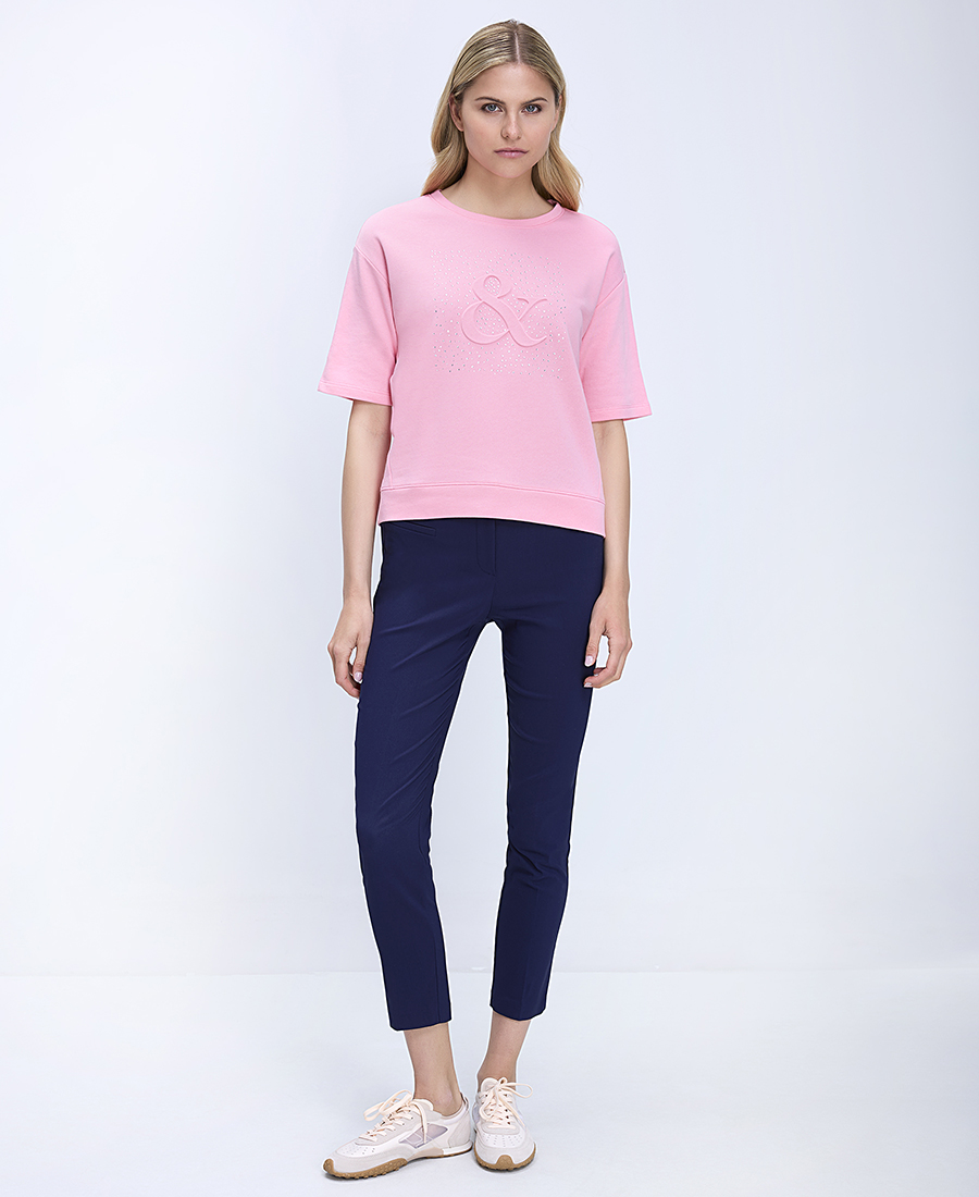 Monari Γυναικείο Sweatshirt Βαμβακερό Με Ανάγλυφο Έμβλημα Και Πλαϊνά Ανοίγματα
