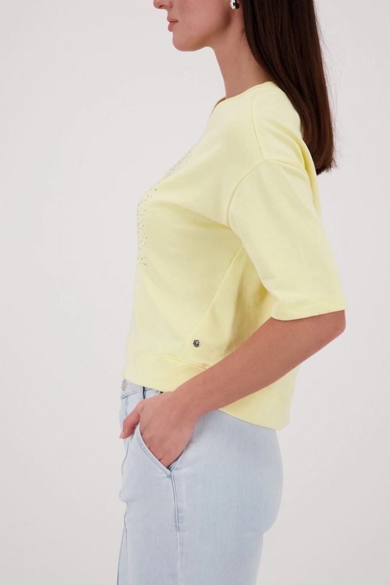 Monari Γυναικείο Sweatshirt Βαμβακερό Με Ανάγλυφο Έμβλημα Και Πλαϊνά Ανοίγματα