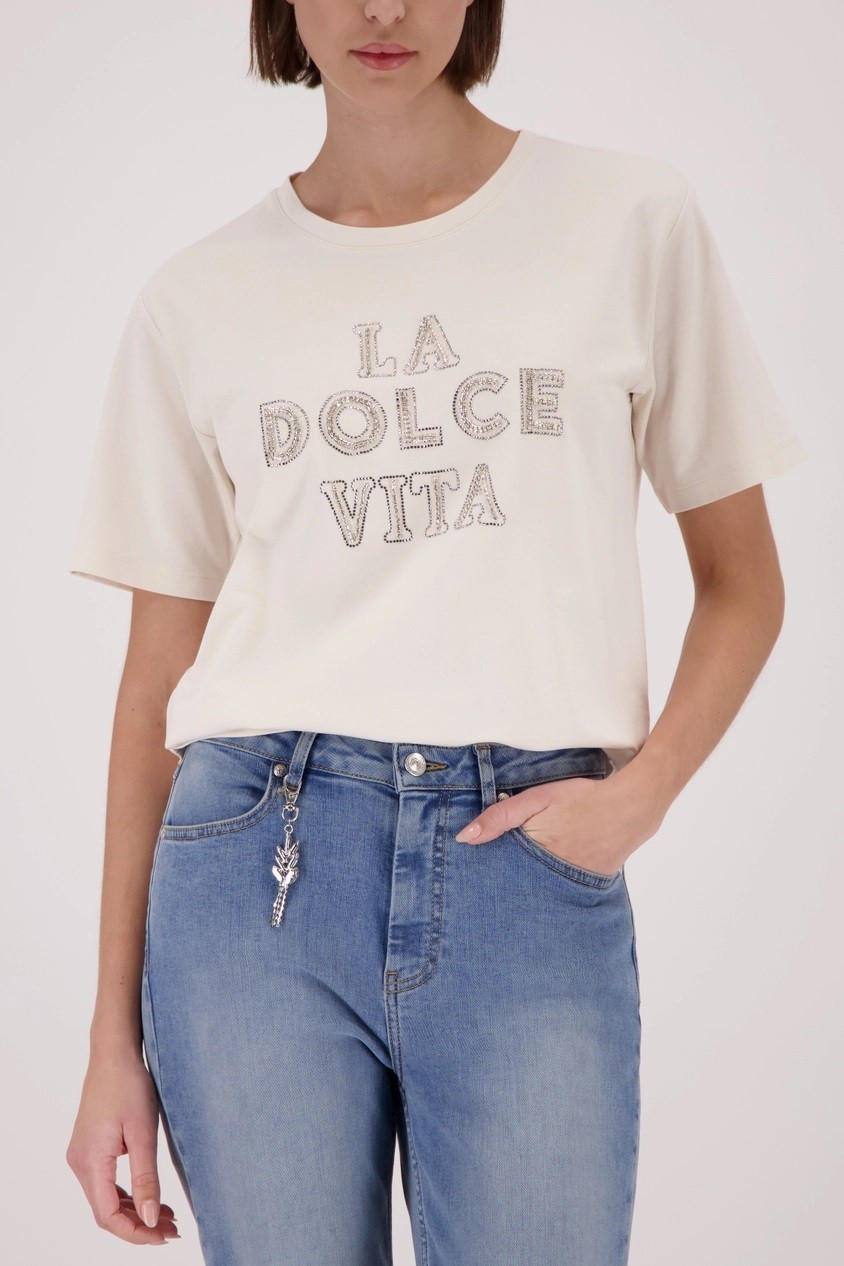 Monari Γυναικείο T-Shirt Με Διακοσμητικό Lettering Από Strass