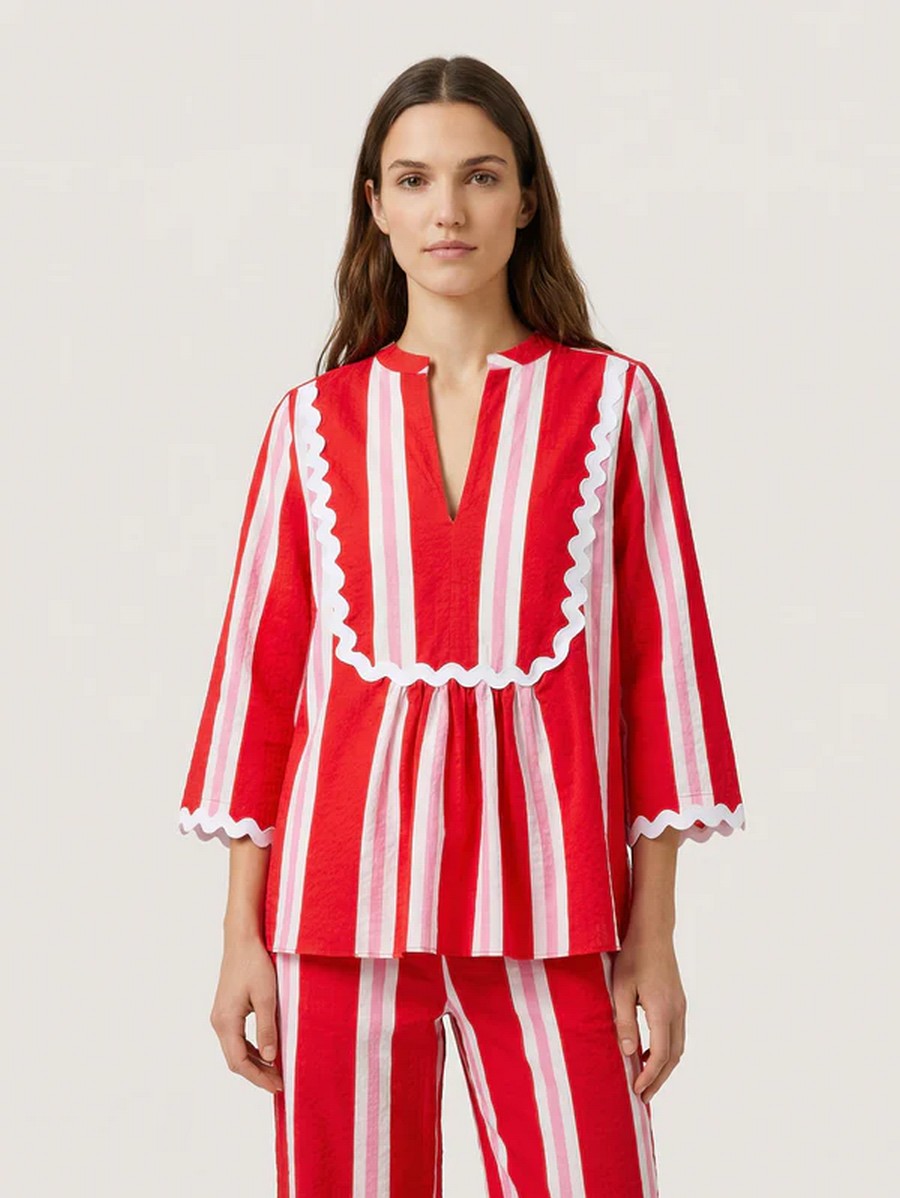 Vilagallo Γυναικεία Μπλούζα Seersucker Με V Neck Three Quarter Sleeve Regular Fit