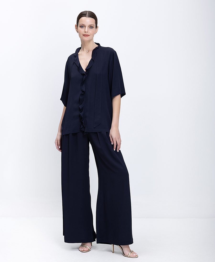 Momoni Γυναικεία Μπλούζα Με Βολάν Και Κοντό Μανίκι Loose Fit φωτογραφία