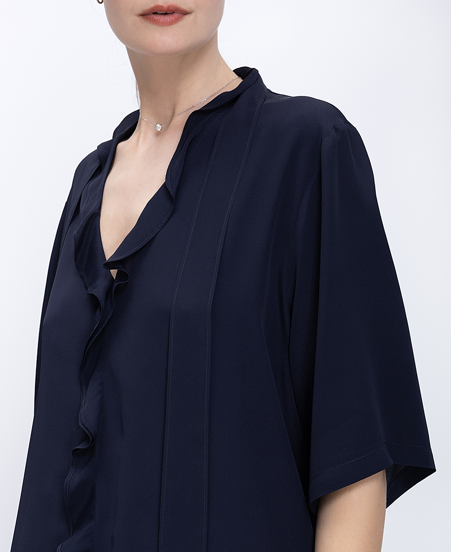 Momoni Γυναικεία Μπλούζα Με Βολάν Και Κοντό Μανίκι Loose Fit φωτογραφία