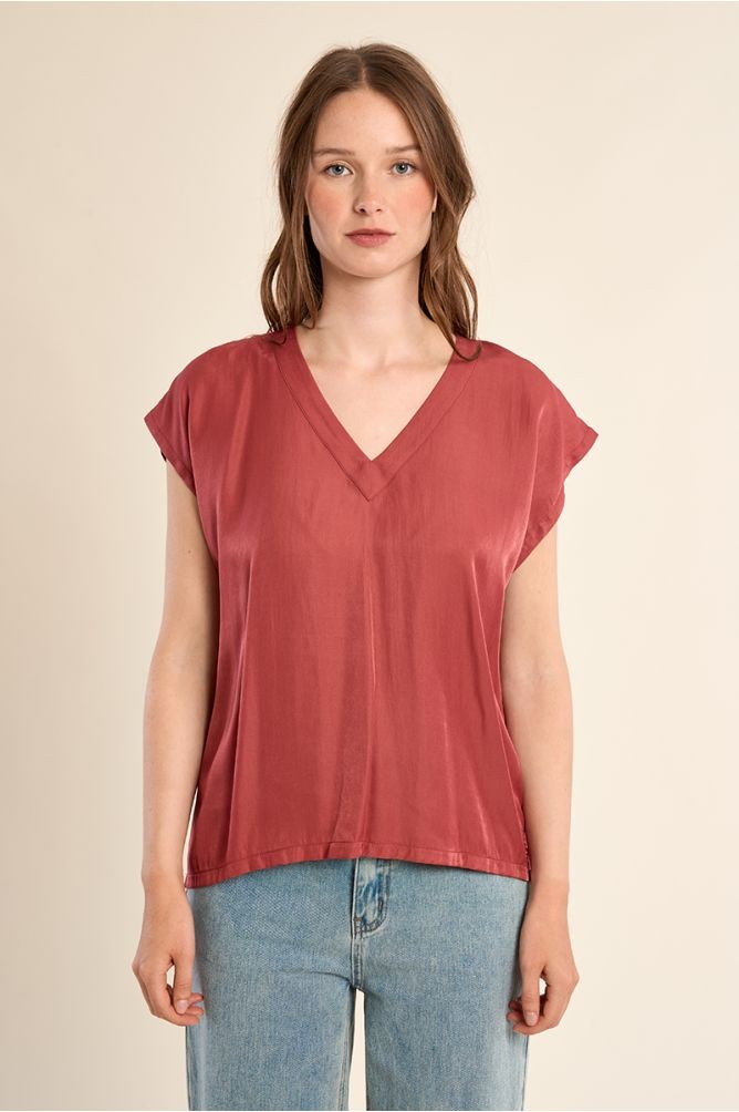 Molly Bracken Γυναικεία Μπλούζα Με V Λαιμόκοψη Και Σατέν Υφή φωτογραφία