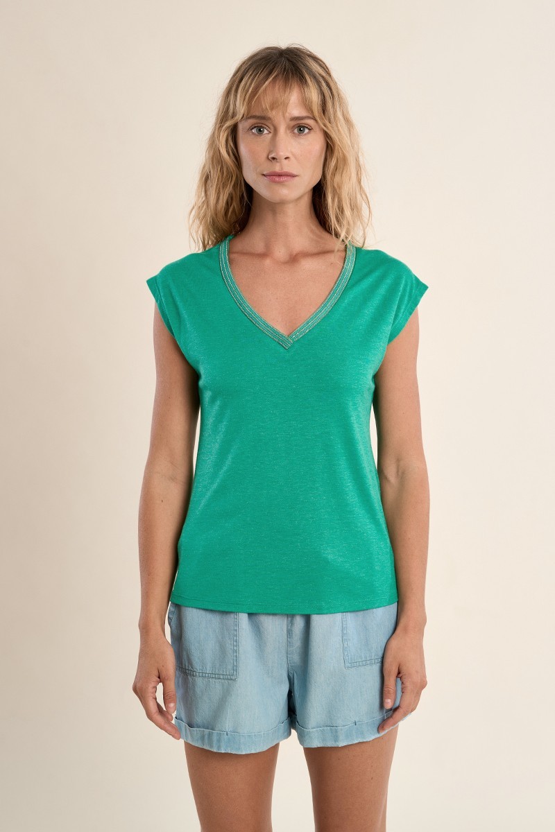 Molly Bracken Γυναικείο Μπλουζάκι Με V Λαιμόκοψη Και Ασημί Λεπτομέρεια φωτογραφία