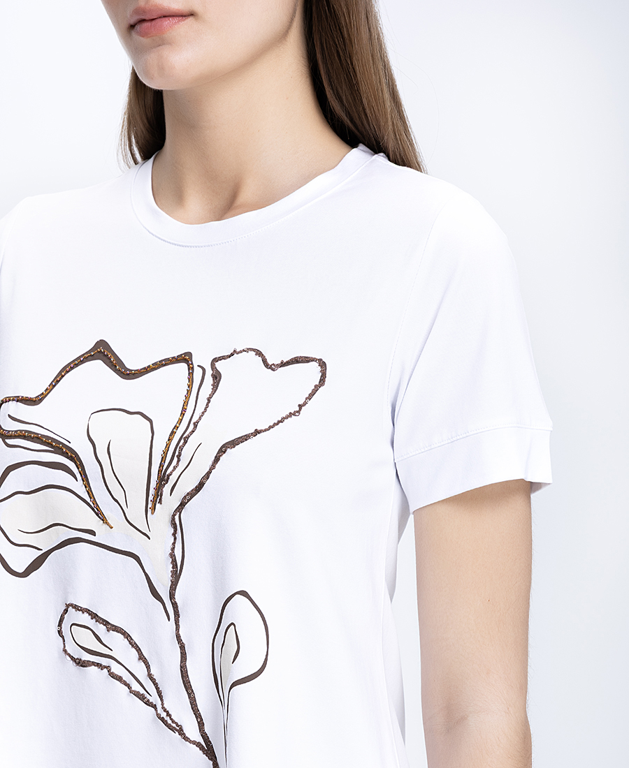 Laura Donini Γυναικείο Βαμβακερό T-Shirt Με Floral Κέντημα - 4