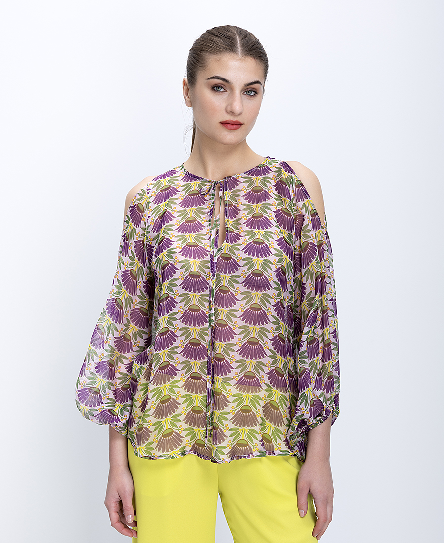 Γυναικεία Μπλούζα Με Cold Shoulder Και Floral Εμπριμέ Σχέδιο