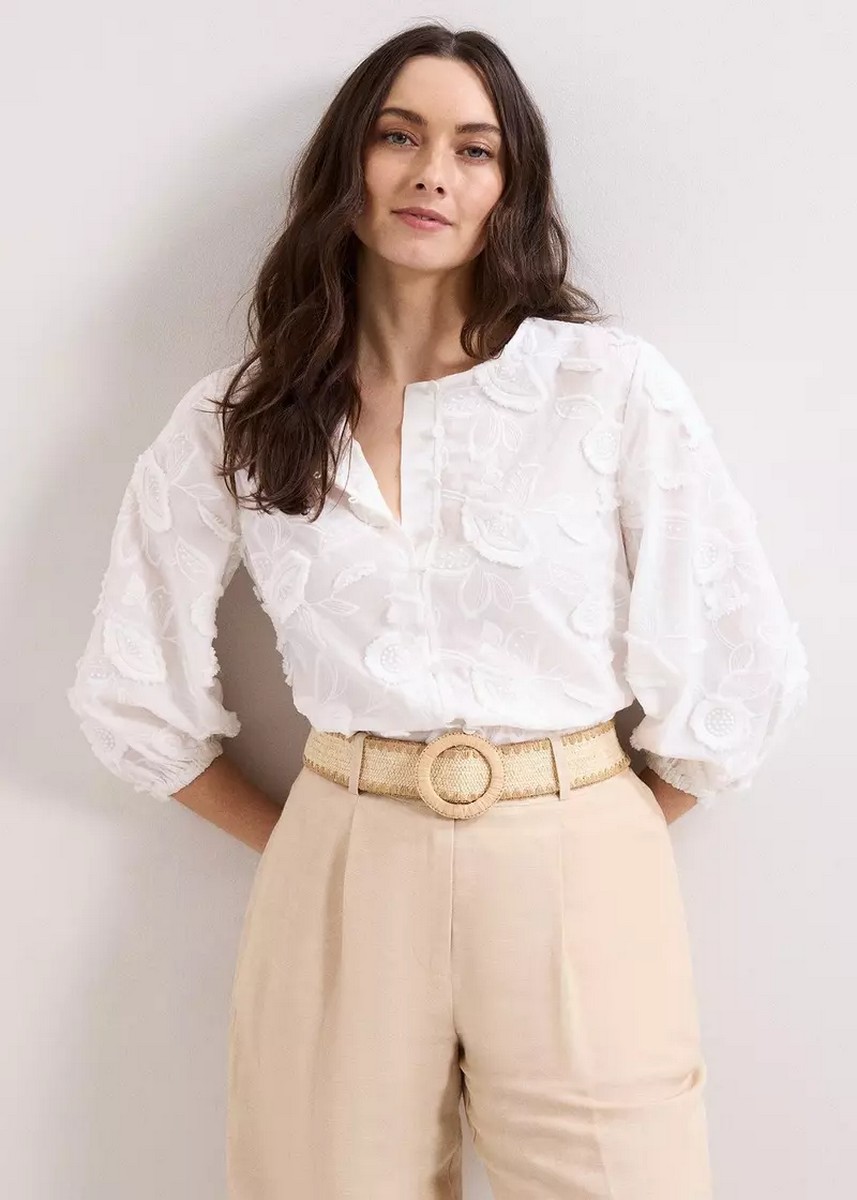 Phase Eight Γυναικεία Μπλούζα Regular Fit Με Κεντημένο Floral Και Puff Μανίκια