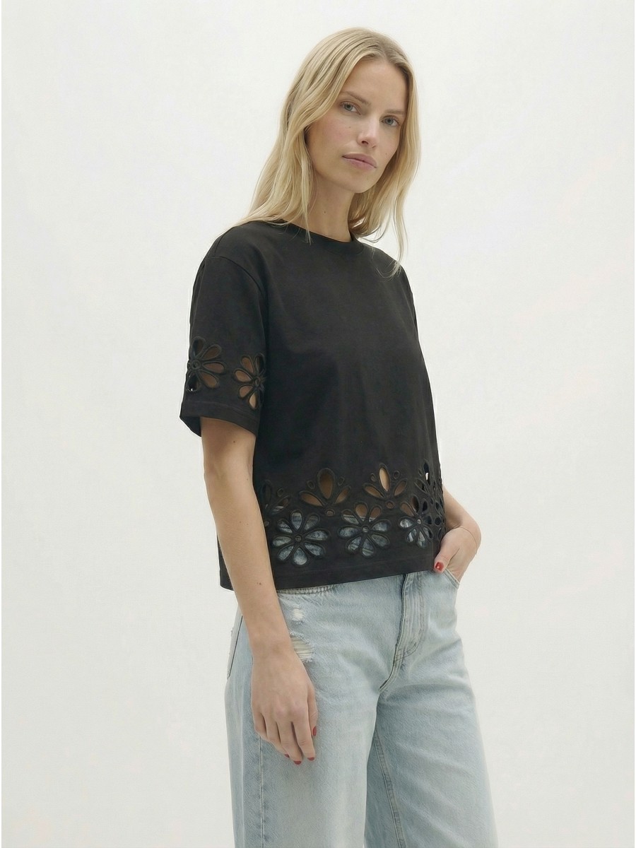 Berenice Γυναικείο T Shirt Με Floral Cut Out Λεπτομέρειες φωτογραφία