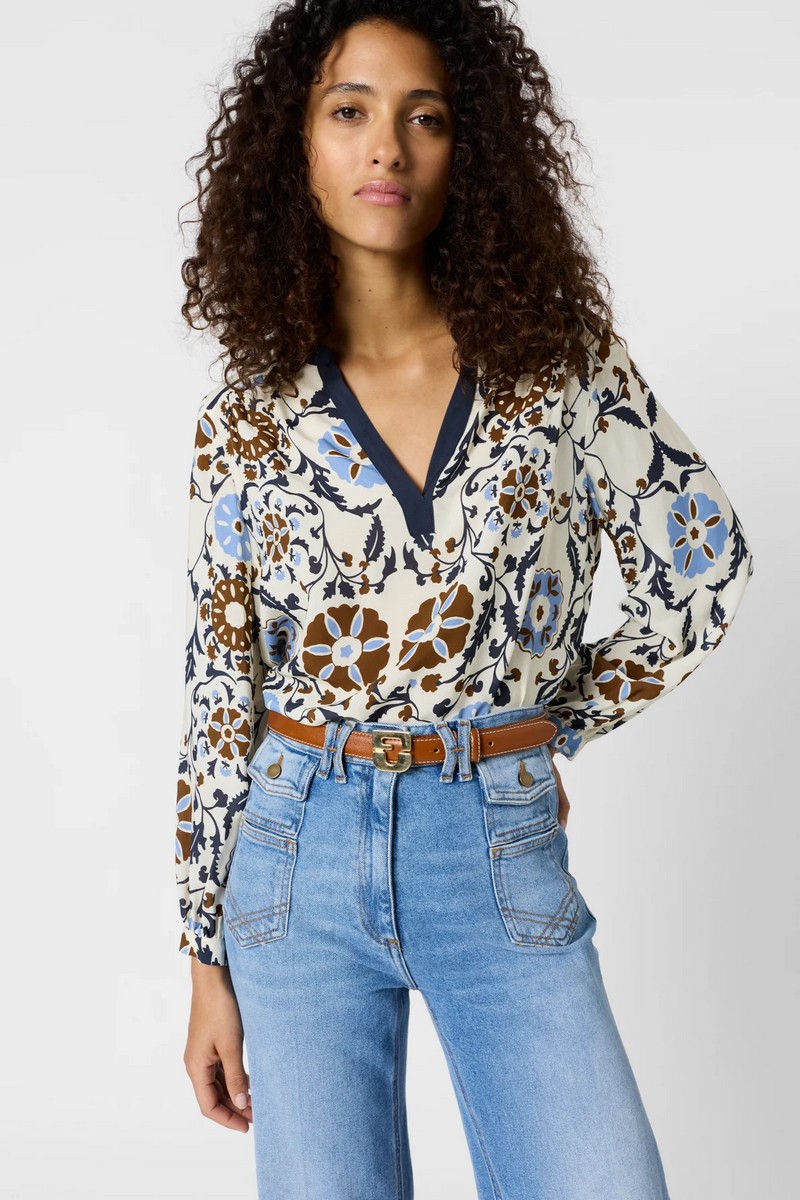 Gerard Darel Γυναικεία Μπλούζα Printed Regular Fit Με Tunisian Γιακά