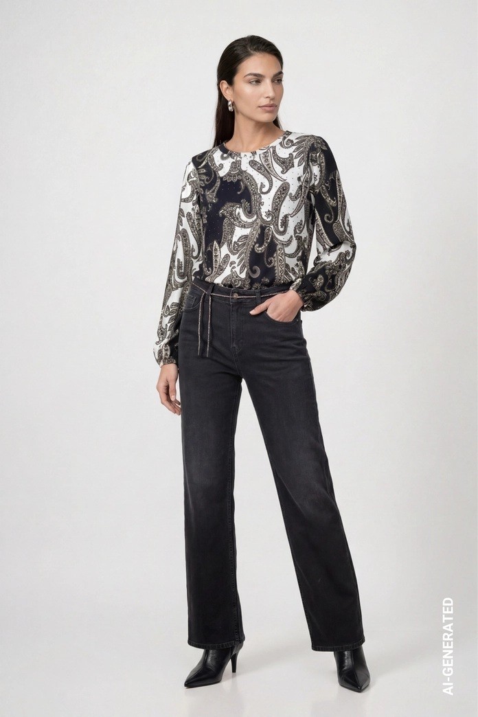 Monari Γυναικεία Μπλούζα Εμπριμέ Regular Fit Με Paisley Μοτίβο Και Strass Για Elegant Casual Εμφανίσεις
