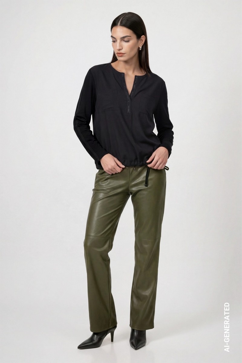 Monari Γυναικεία Μονόχρωμη Μπλούζα Regular Fit Με Satin Μπροστινή Όψη Strass Και Κορδόνι Στο Τελείωμα Για Elegant Casual Εμφανίσεις