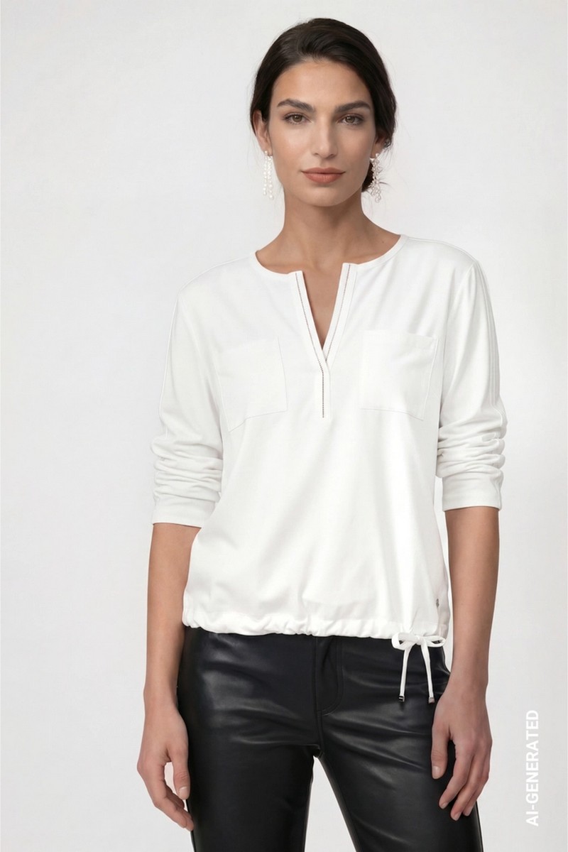 Monari Γυναικεία Μονόχρωμη Μπλούζα Regular Fit Με Satin Μπροστινή Όψη Strass Και Κορδόνι Στο Τελείωμα Για Elegant Casual Εμφανίσεις