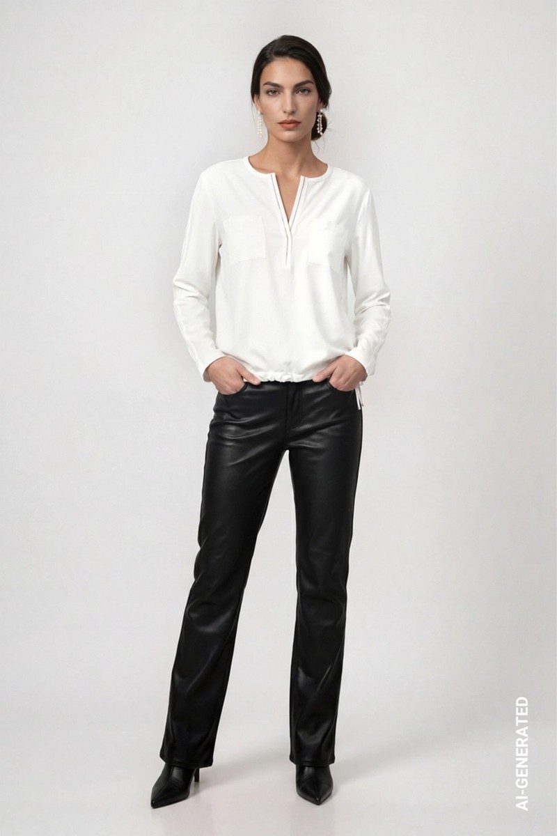 Monari Γυναικεία Μονόχρωμη Μπλούζα Regular Fit Με Satin Μπροστινή Όψη Strass Και Κορδόνι Στο Τελείωμα Για Elegant Casual Εμφανίσεις