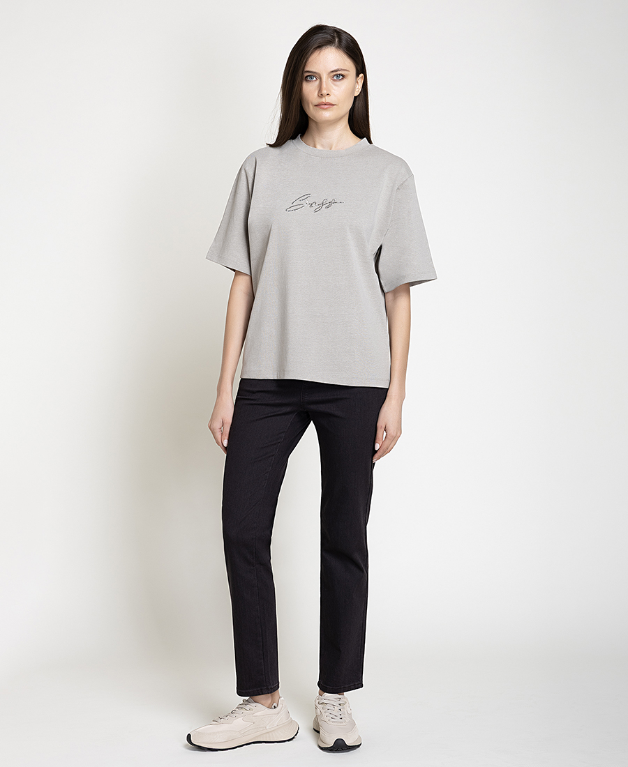 Boss Γυναικείο Βαμβακερό T-Shirt Με Logo Από Strass Regular Fit Για Smart Casual Εμφανίσεις
