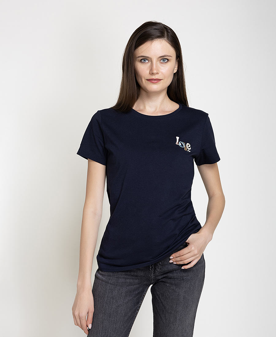 Boss Γυναικείο Μπλε Βαμβακερό T-Shirt Με Κεντημένο Love Logo Για Smart Casual Εμφανίσεις