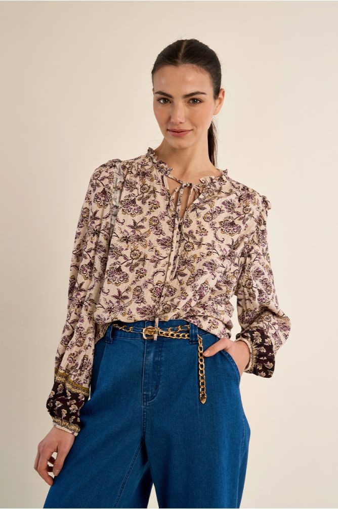 Molly Bracken Γυναικεία Εμπριμέ Μπλούζα Με Floral Μοτίβο Και Ελαστικά Μανίκια Regular Fit Για Smart Casual Εμφανίσεις