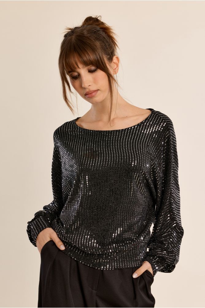 Molly Bracken Γυναικεία Μαύρη Μπλούζα Με Strass Regular Fit Για Βραδινές & Formal Εμφανίσεις