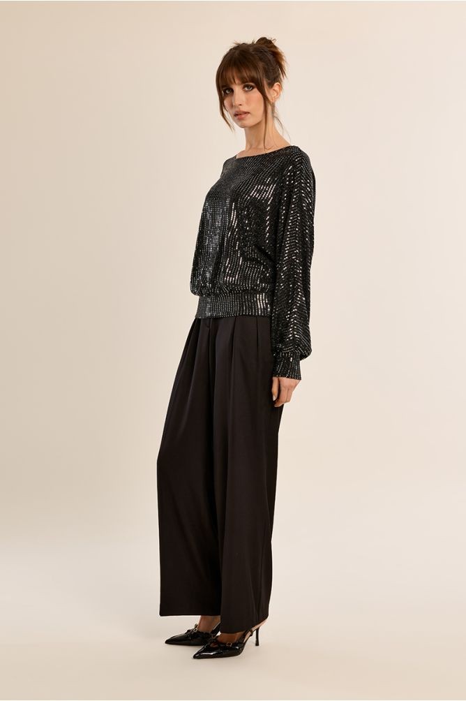 Molly Bracken Γυναικεία Μαύρη Μπλούζα Με Strass Regular Fit Για Βραδινές & Formal Εμφανίσεις