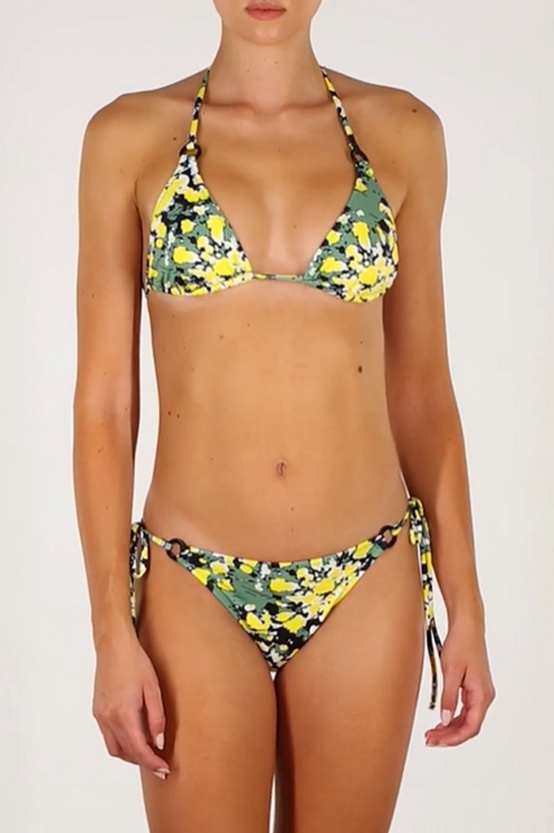Emmanuela Swimwear Γυναικείο Τρίγωνο Μπικίνι με Λουλουδάτο Μοτίβο και Ρυθμιζόμενα Δεσίματα φωτογραφία