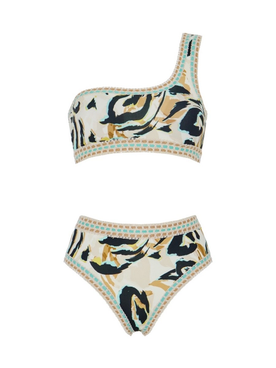Lida Γυναικείο Σετ Μπικίνι Έναν Ώμο Με Δαντέλα Και Abstract Σχέδιο φωτογραφία