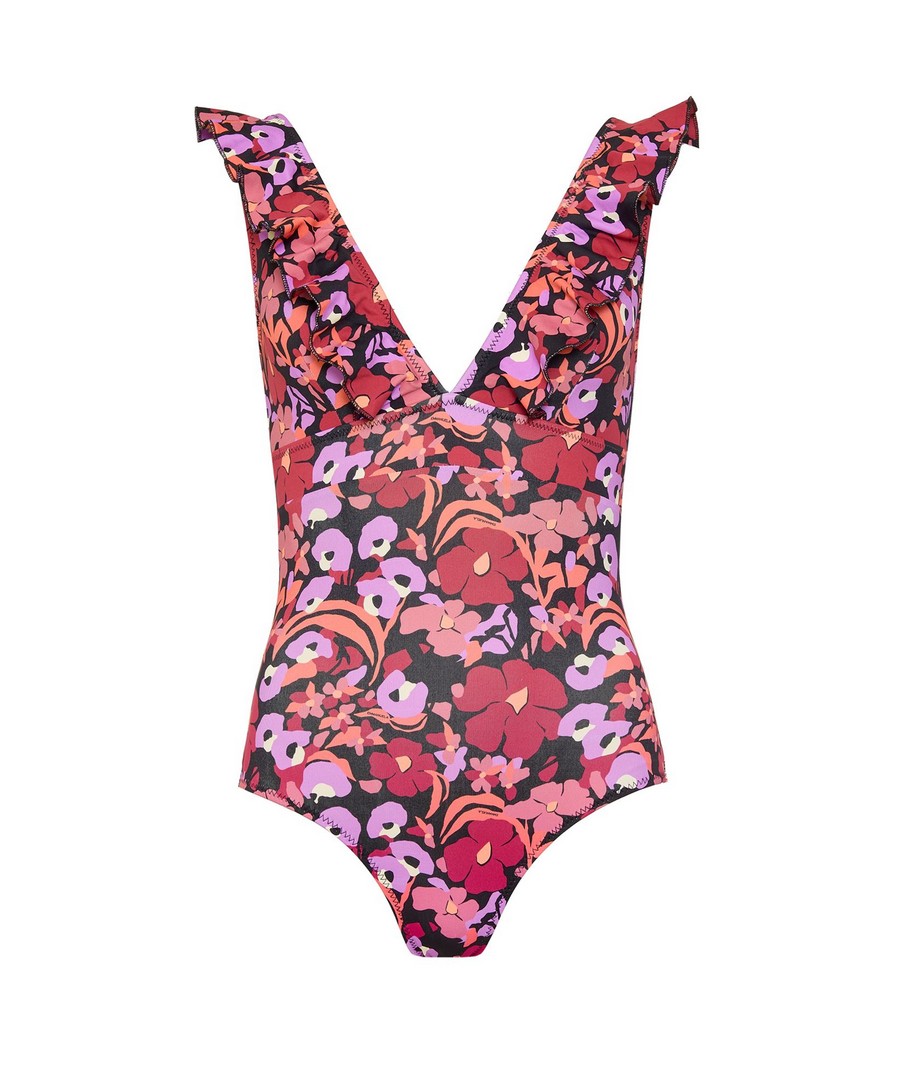 Emmanuela Swimwear Γυναικείο Ολόσωμο Μαγιό με Βολάν Floral σε Εμπριμέ Ροζ φωτογραφία