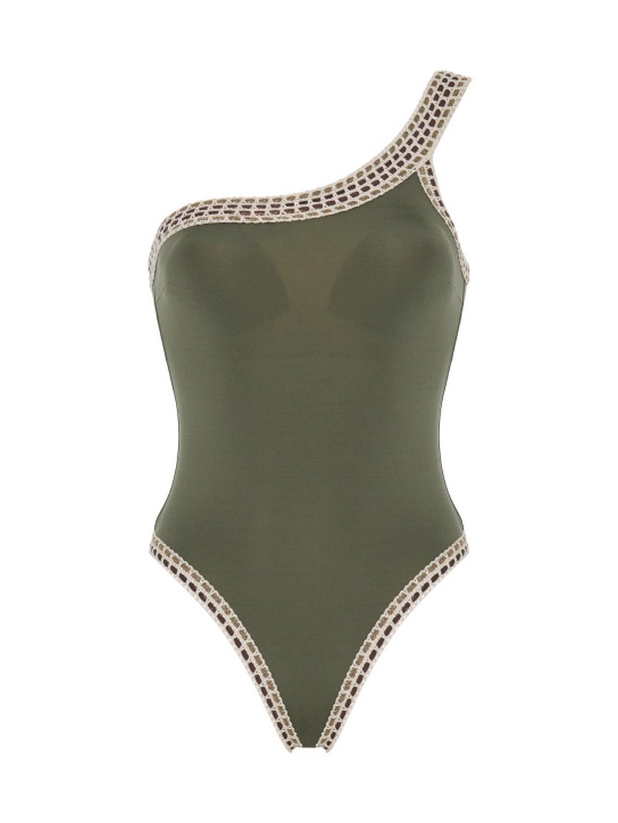 Lida Γυναικείο Ολόσωμο Μαγιό Έναν Ώμο Με Δαντέλα Olive φωτογραφία