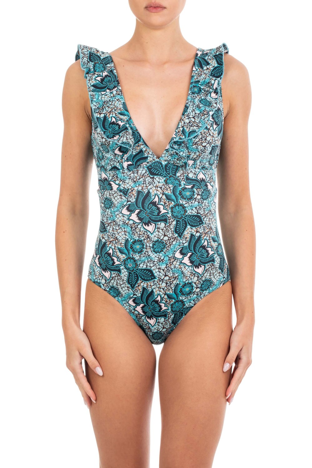 Emmanuela Swimwear Emmanuela Swimwear Γυναικείο Ολόσωμο Μαγιό Με Βολάν Και Floral Εμπριμέ Σχέδιο