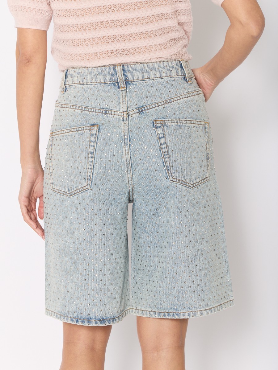 Berenice Γυναικεία Βερμούδα Slim Fit Από Τζιν Με All-Over Strass Λεπτομέρειες Light Blue φωτογραφία