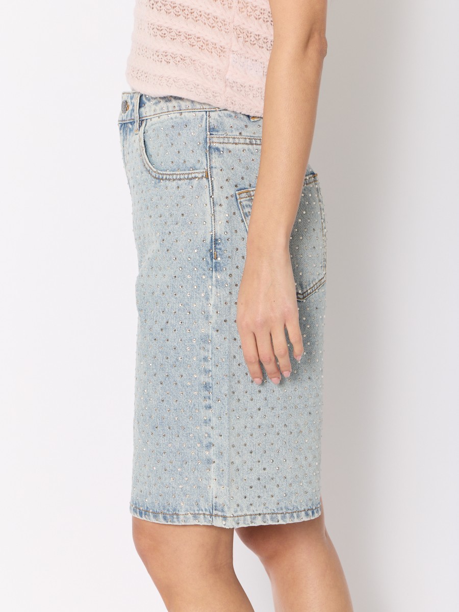 Berenice Γυναικεία Βερμούδα Slim Fit Από Τζιν Με All-Over Strass Λεπτομέρειες Light Blue φωτογραφία