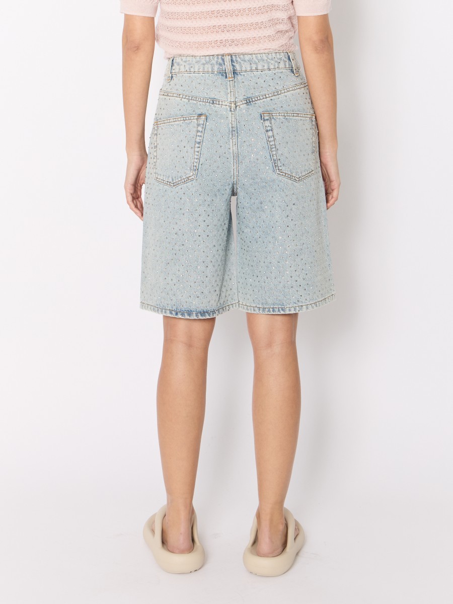 Berenice Γυναικεία Βερμούδα Slim Fit Από Τζιν Με All-Over Strass Λεπτομέρειες Light Blue φωτογραφία