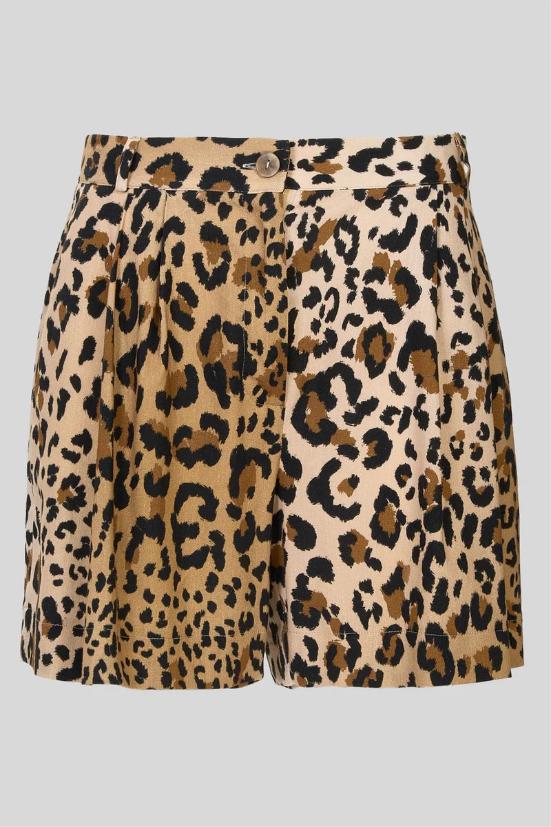Caractere Γυναικείο Σορτς Animal Print Από Βισκόζη Και Λινό Με Πιέτες φωτογραφία