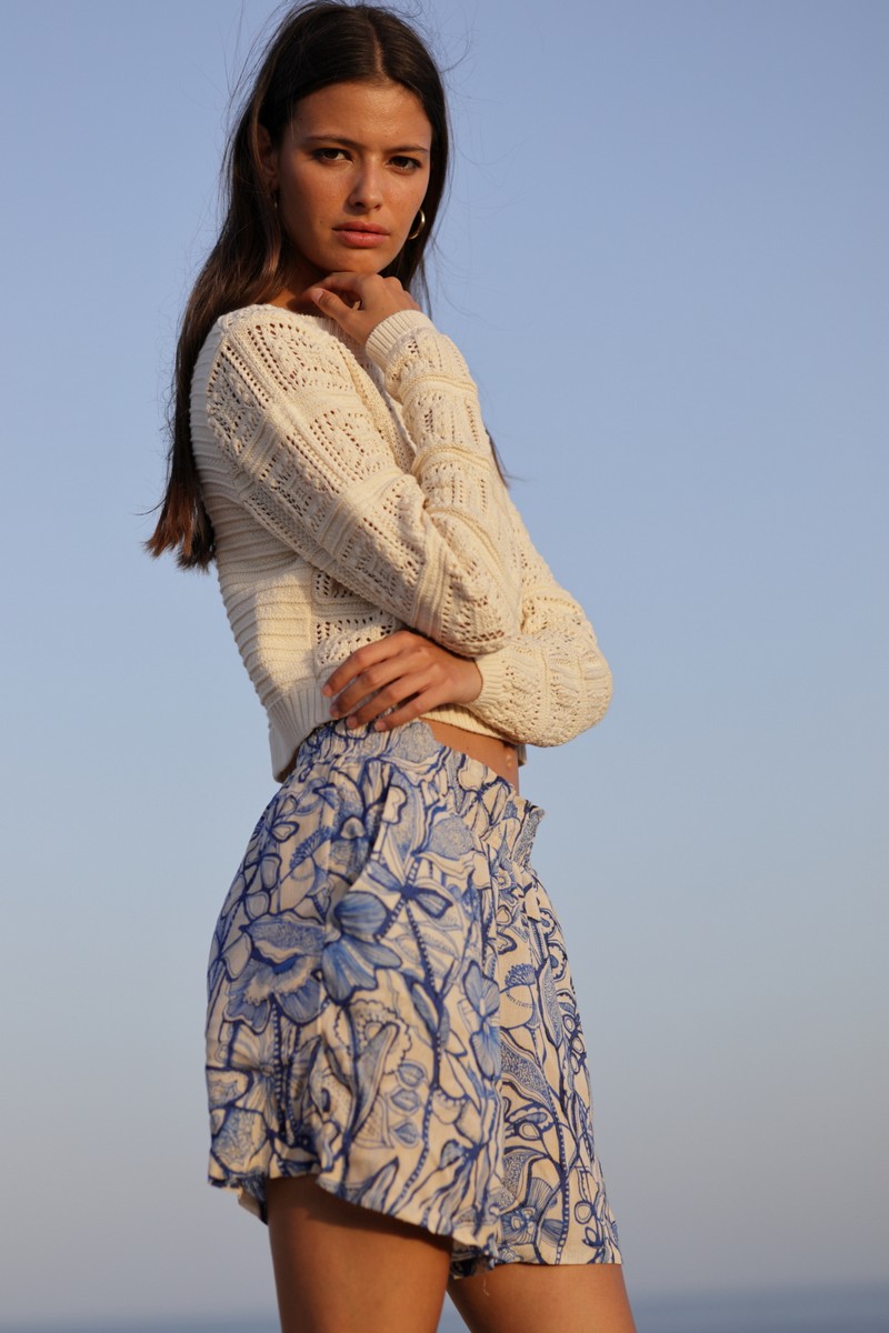 Luna Llena Γυναικείο Σορτς με Στάμπα Cassis Regular Fit σε Μπλε/Μπεζ φωτογραφία