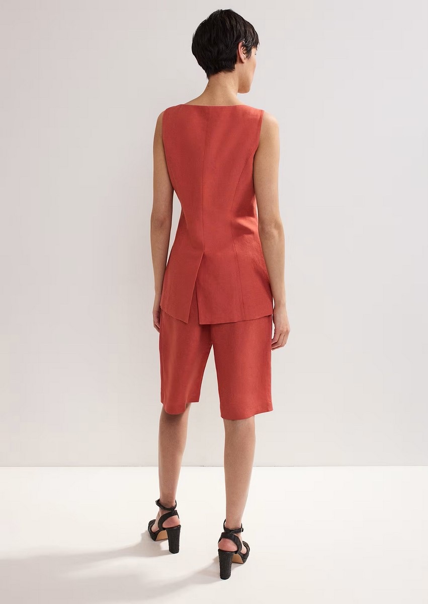 Phase Eight Γυναικεία Λινή Βερμούδα με Ζώνη Regular Fit σε Κεραμιδί φωτογραφία