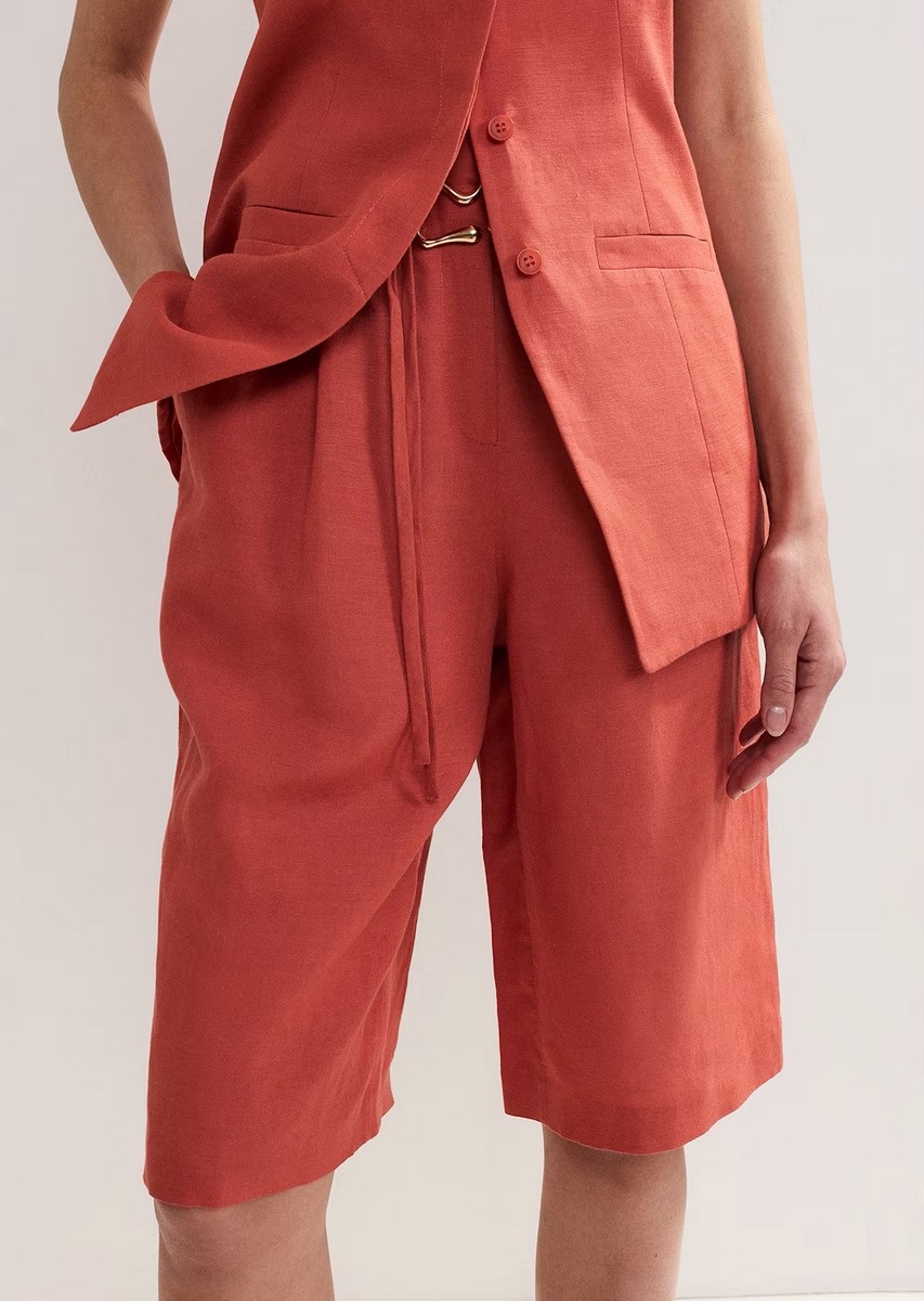 Phase Eight Γυναικεία Λινή Βερμούδα με Ζώνη Regular Fit σε Κεραμιδί φωτογραφία