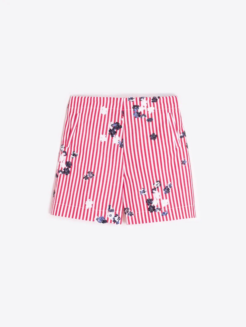 Vilagallo Vilagallo Γυναικείο Σορτς Βαμβακερό Ριγέ Με Floral Print Και Παγιέτες - 4