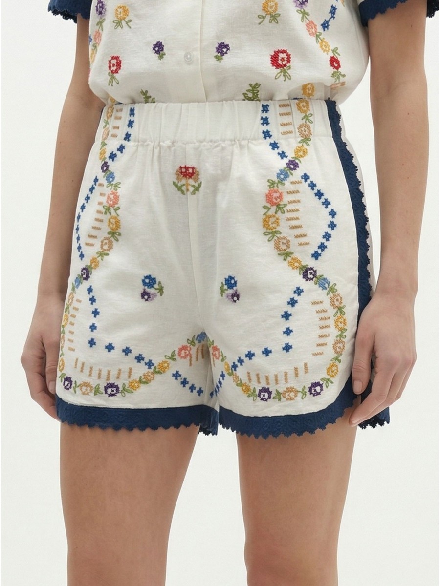 Berenice Γυναικείο Shorts Με Πολύχρωμο Κέντημα