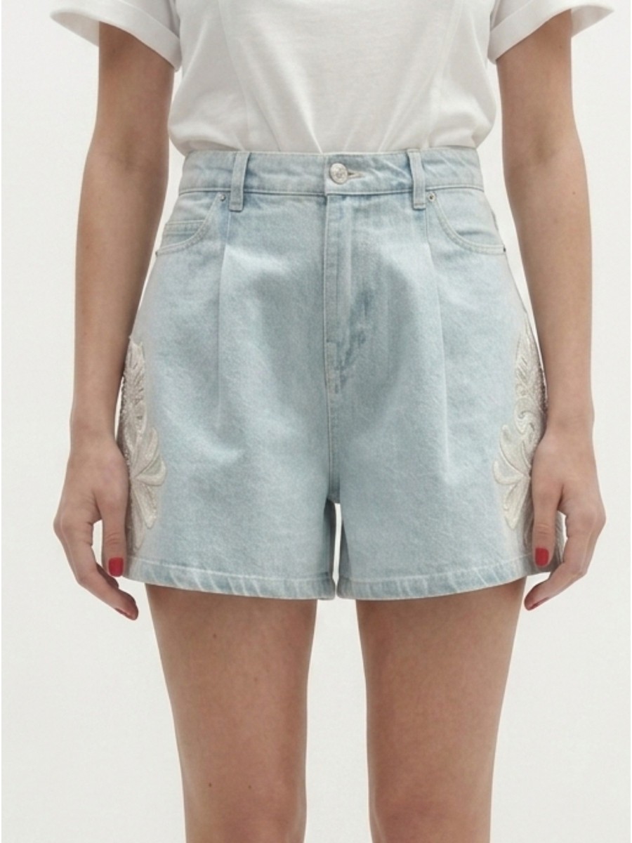 Berenice Γυναικείο Denim Shorts Με Πιέτες
