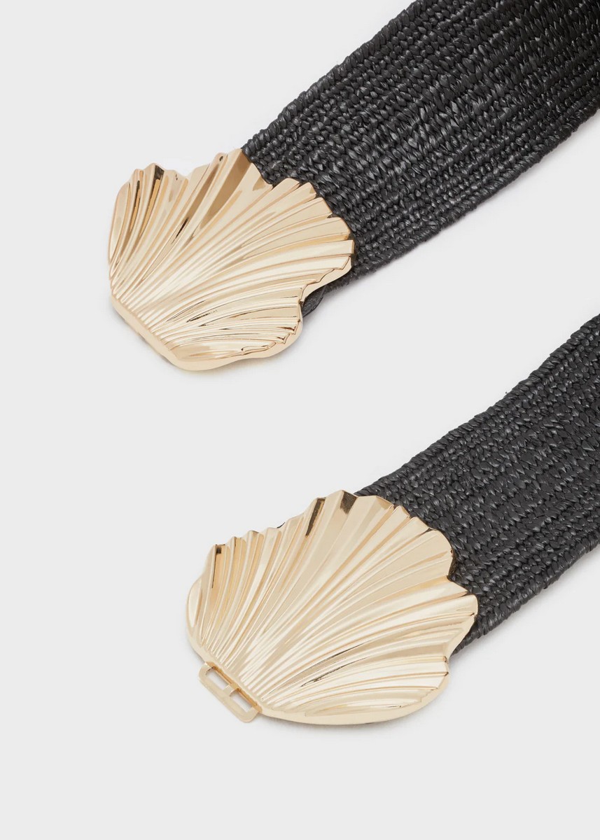 Nali Γυναικεία Ελαστική Ζώνη Ψάθινη με Αγκράφα Πεταλούδα σε Μαύρο φωτογραφία