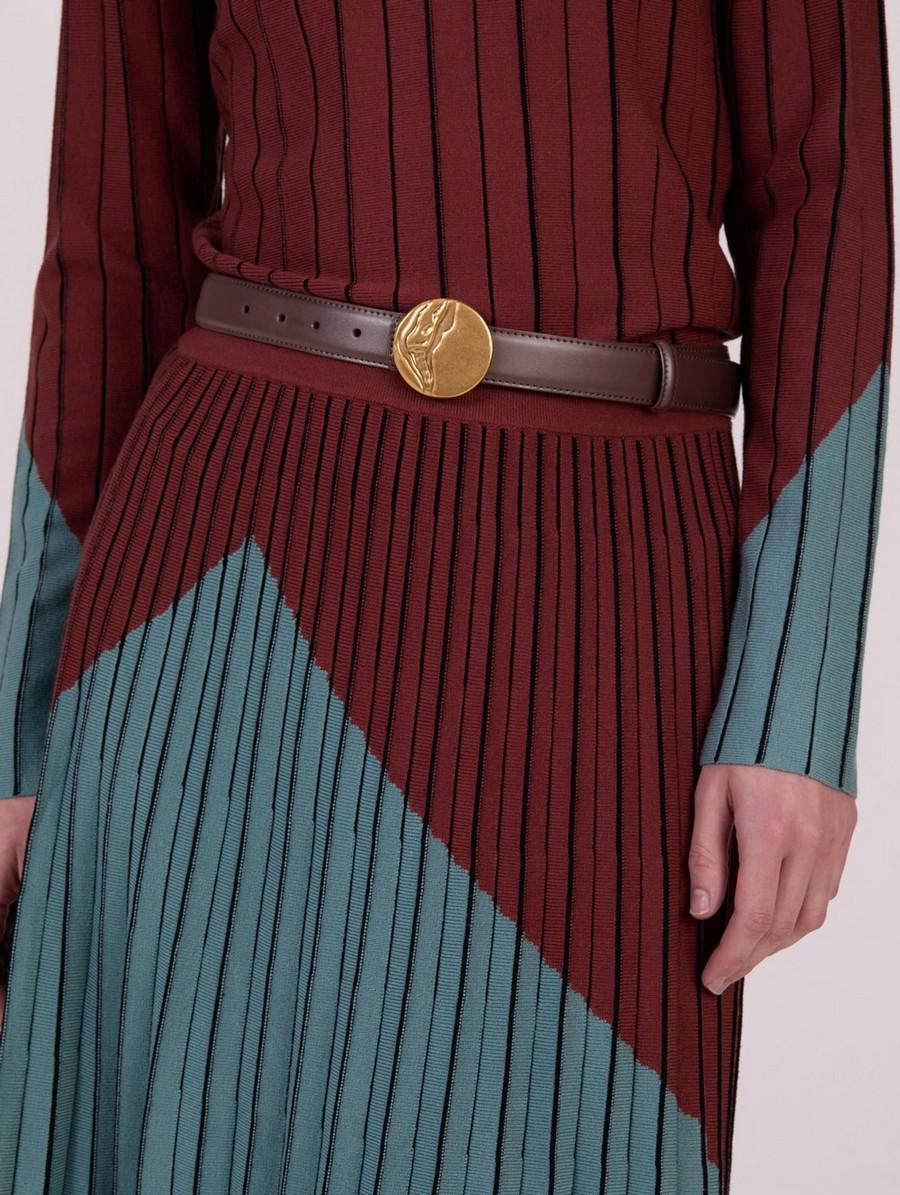 Skatie Γυναικεία Δερμάτινη Ζώνη Με Στρογγυλή Αγκράφα Σε Χρυσό φωτογραφία