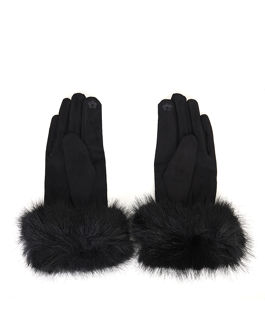 Γυναικεία Γάντια Αφής με Γούνινο Τελείωμα σε Μαύρο φωτογραφία