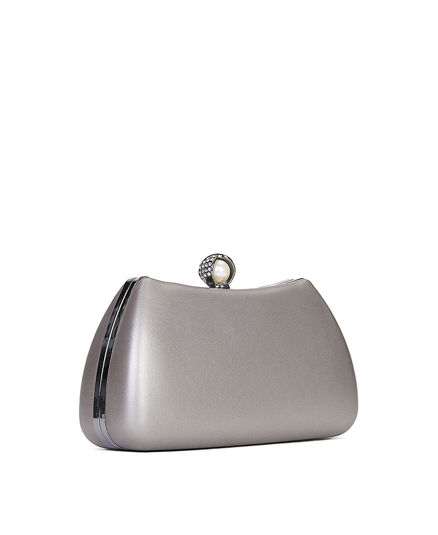 Γυναικείο Τσαντάκι Clutch Ώμου/Χειρός με Πέρλες, Strass & Metal σε Ασημί φωτογραφία