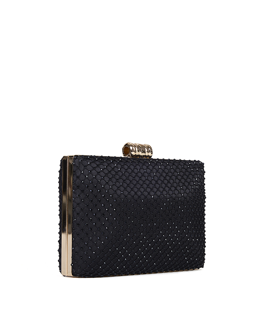 Γυναικείο Σατέν Τσαντάκι Clutch Ώμου/Χειρός με Strass & Metal σε Μαύρο φωτογραφία