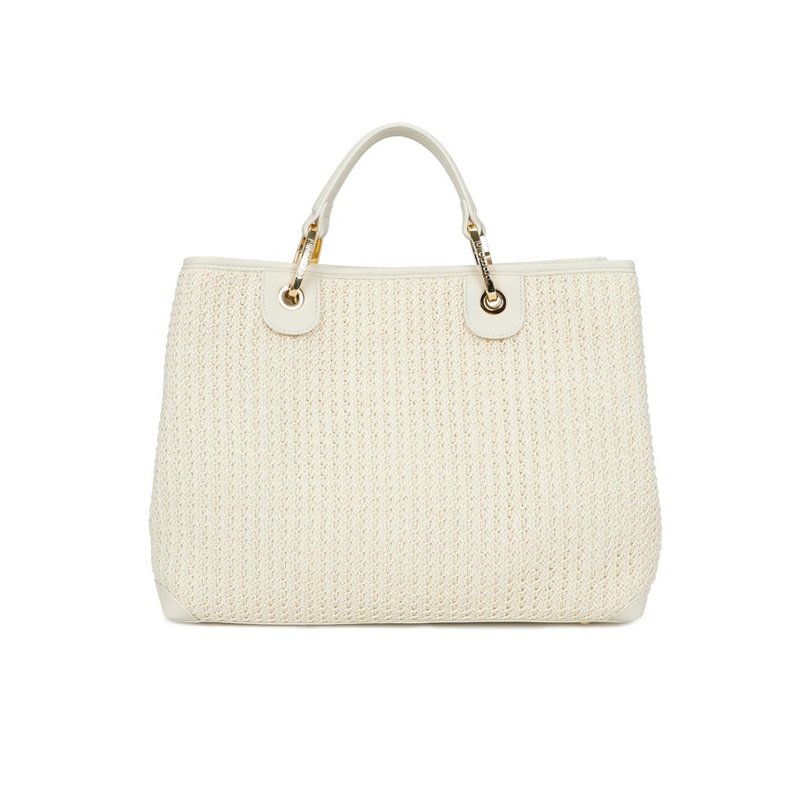 Braccialini Γυναικεία Τσάντα από Λευκό Ψαθωτό Ραφί Μπλεγμένο με Διπλά Χερούλια & Αποσπώμενο Λουράκι φωτογραφία