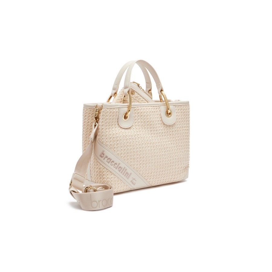 Braccialini Γυναικεία Τσάντα από Ψαθωτή με Διπλά Χερούλια & Αποσπώμενο Λουράκι Λευκή φωτογραφία
