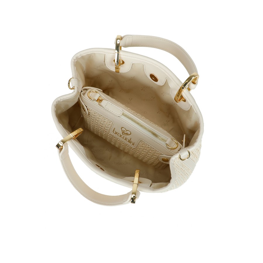 Braccialini Γυναικεία Τσάντα από Ψαθωτή με Διπλά Χερούλια & Αποσπώμενο Λουράκι Λευκή φωτογραφία