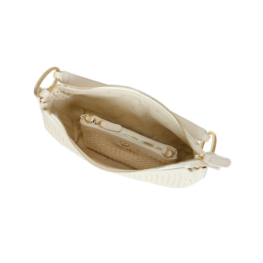 Braccialini Γυναικεία Τσάντα Λευκή Ψαθωτή Ραφία με Διπλά Χερούλια & Αποσπώμενο Λουράκι φωτογραφία