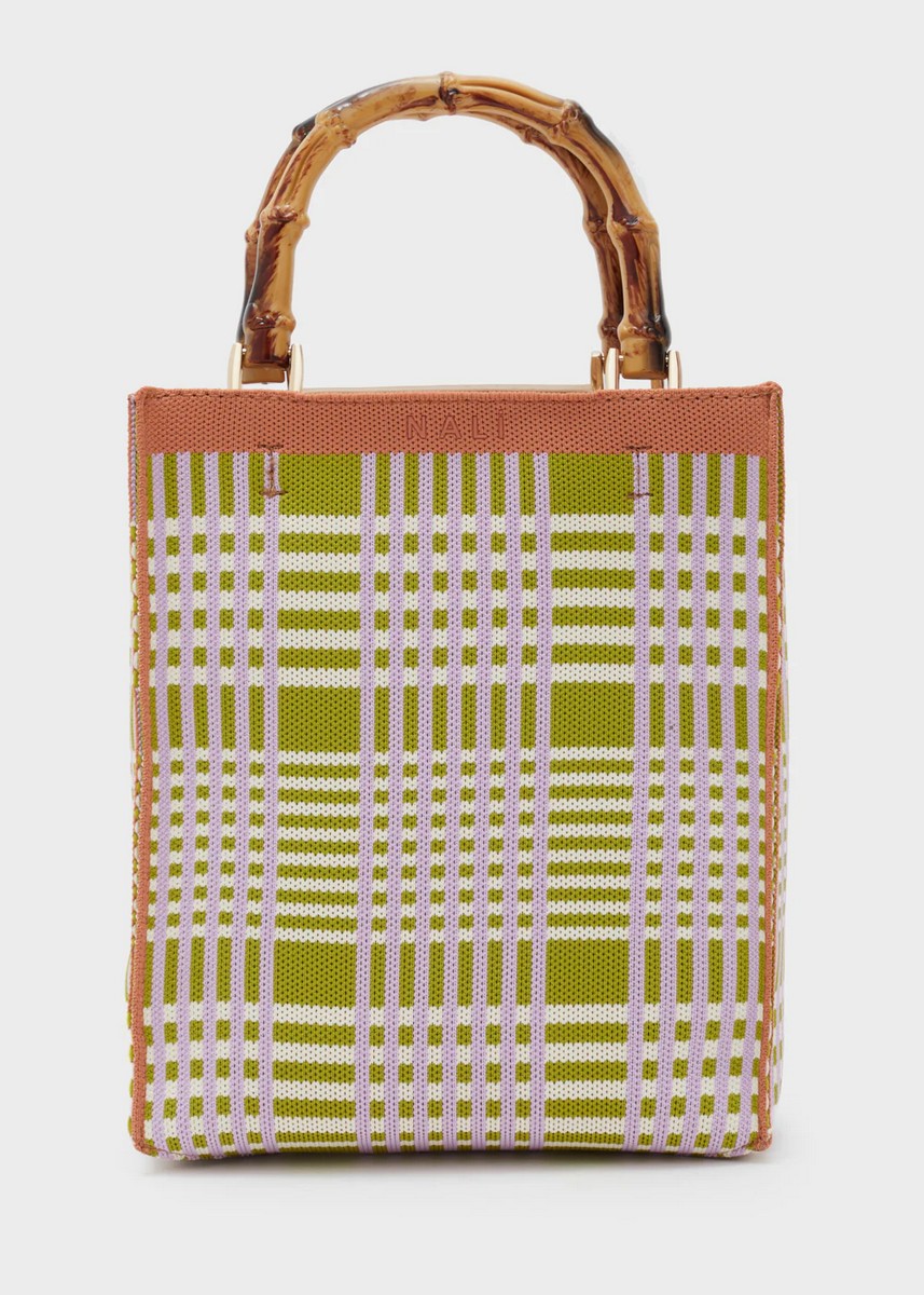 Nali Γυναικεία Τσάντα Χειρός Nicla με Καρό Μοτίβο σε Πράσινο